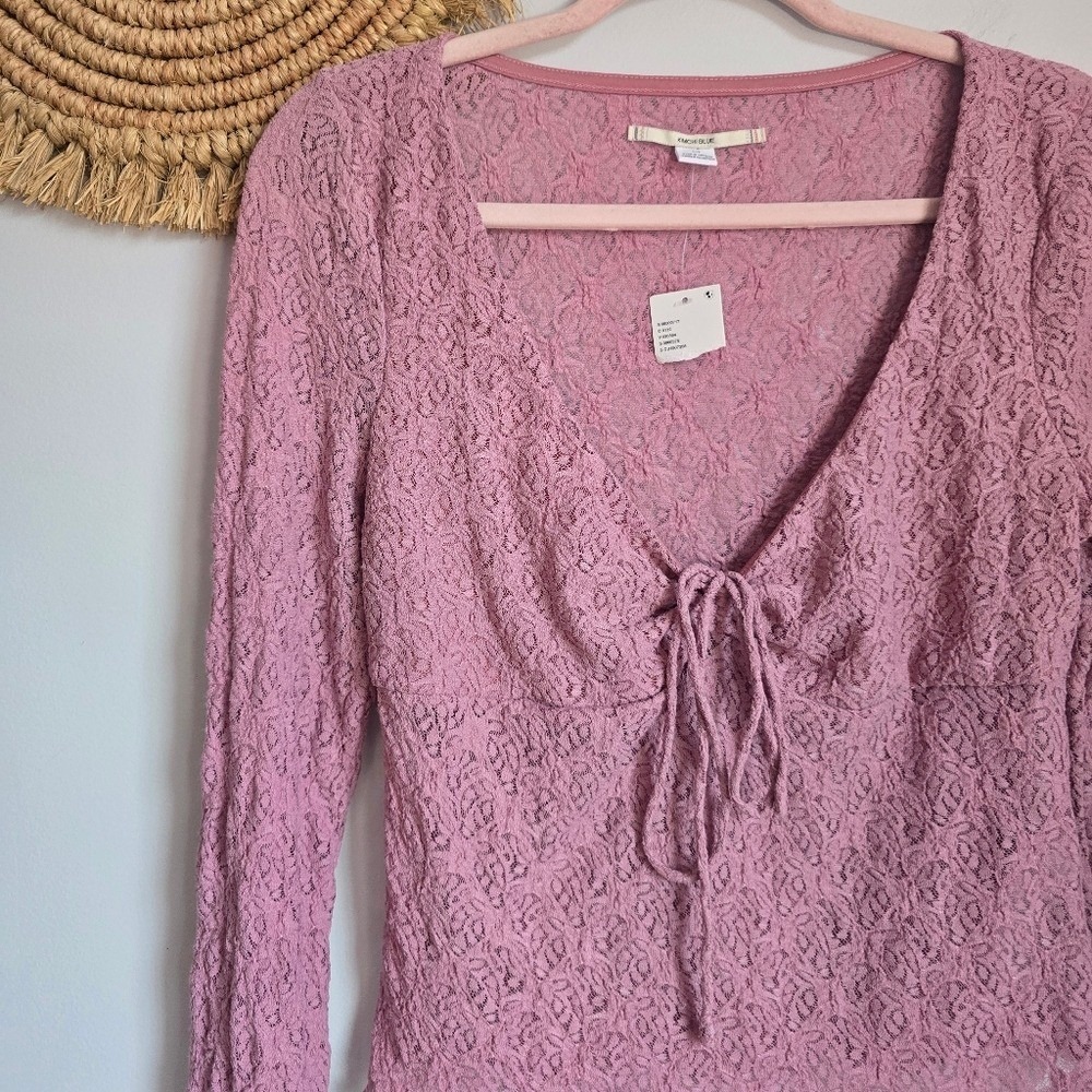 Urban Outfitters NEW Mauve Pink Quinn Lace Coquette Babydoll Y2K Top SZ Large - Picture 4 of 11